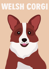 Cute portrait of welsh corgi. Corgi dog poster. Funny kids animal print.