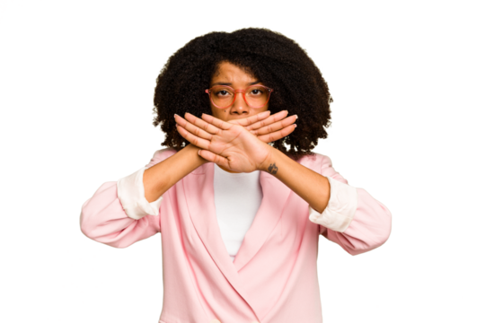 Young African American woman isolated doing a denial gesture