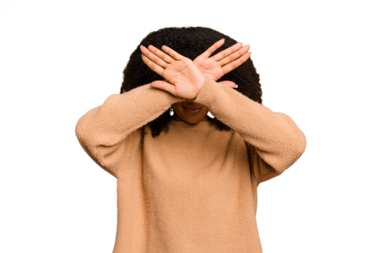 Young African American woman isolated keeping two arms crossed, denial concept.