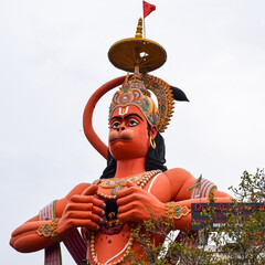 Big statue of Lord Hanuman near the delhi metro bridge situated near Karol Bagh, Delhi, India, Lord...