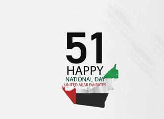 Fifty one days of the National Day of the United Arab Emirates, Spirit of the Union. Banner with flag of the state of the UAE. Illustration 51 years of national holiday of the United Arab Emirates. 