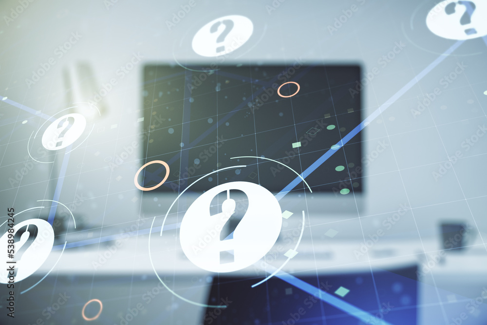 Aufkleber creative abstract question mark hologram on modern computer background, future technology concept. m