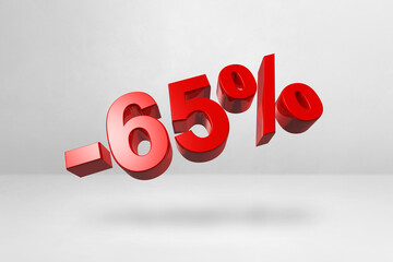 65% off discount offer. 3D illustration isolated on white. Promotional price rate