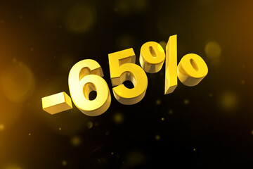 65% off discount offer. 3D illustration isolated on black. Promotional price rate