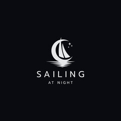 Boat sailing at night logo icon design template flat vector