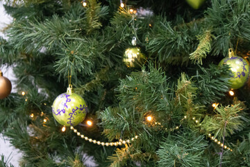 Obraz na płótnie Canvas Christmas. Christmas tree with decorations. Close-up.