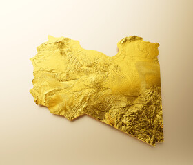 Libya Map Golden metal Color Height map Background 3d illustration