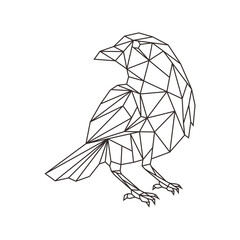 line art raven crow bird geometric logo design vector illustration