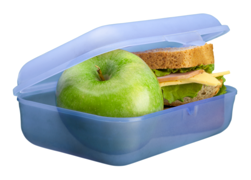 Lunchbox with an apple isolated on white background