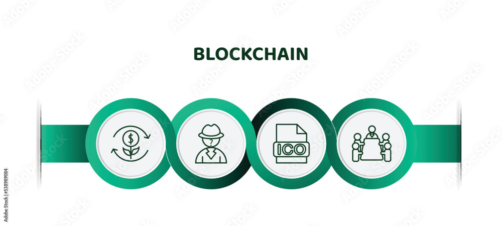 Aufkleber editable thin line icons with infographic template. infographic for blockchain concept. included inv