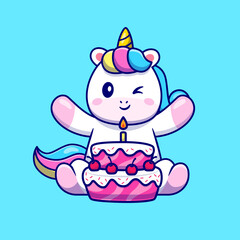 Cute Unicorn With Birthday Cake Cartoon Vector Icon 
Illustration. Animal Food Icon Concept Isolated Premium 
Vector. Flat Cartoon Style