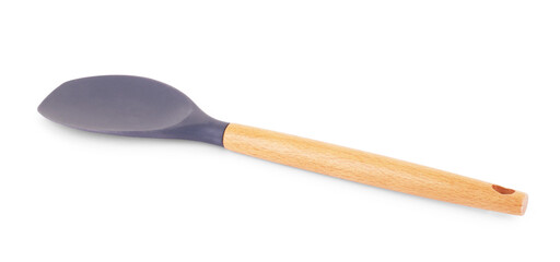 Silicone spatula with wooden handle on white background