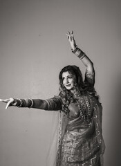 Black and white portrait of an Indian dancer 