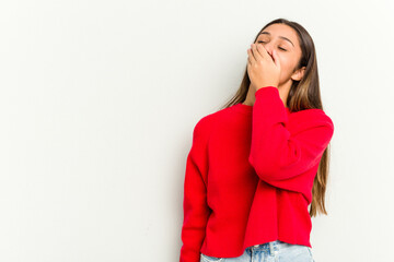 Young Indian woman isolated on white background laughing happy, carefree, natural emotion.