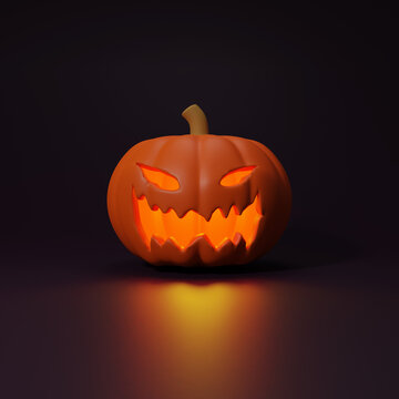 3d rendered of Halloween pumpkin isolated on dark purple background.