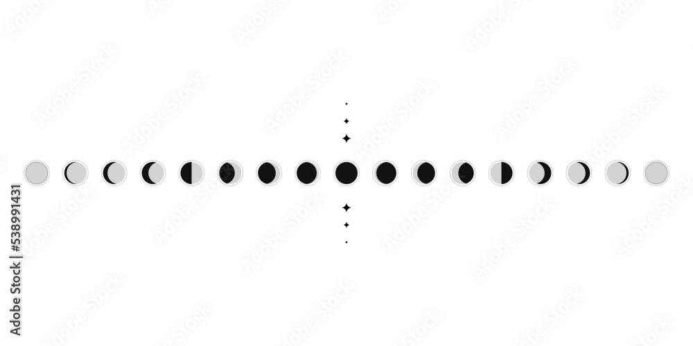 Poster moon phases scheme sphere shadow cycle astronomy icon set. vector illustration background