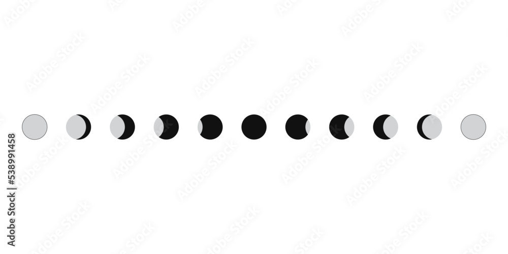Poster moon phases scheme sphere shadow cycle astronomy icon set. vector illustration background
