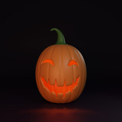 3d rendered of Halloween pumpkin isolated on dark purple background.
