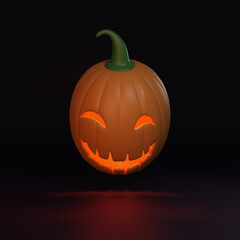 3d rendered of Halloween pumpkin isolated on dark purple background.