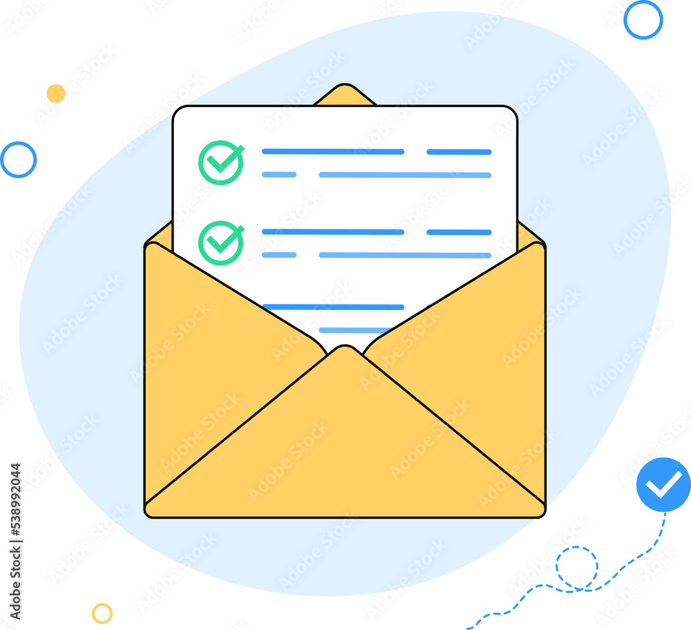 Poster survey vote email checklist icon or mail letter with online task exam form selection flat cartoon il