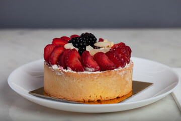 Strawberry Fruit Tartlet on a White Plate