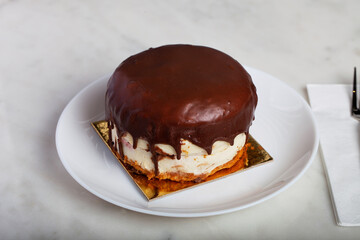 German Berliner Chocolate Cake on a White Plate