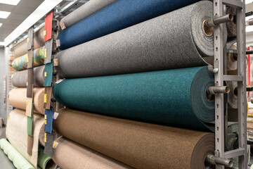 Carpet rolls for sale in a store