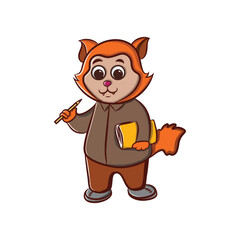Cartoon Illustration Design Cute Cat Carrying Pencil and Documents