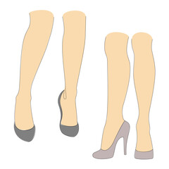Collection. Silhouettes of female legs. Girl in high heels. Lady standing, suitable for sticker, logo. Well-groomed legs, beautiful silky skin. Vector illustration set.