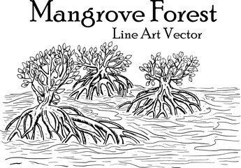 Mangrove Tree. Line Art Vector EPS10