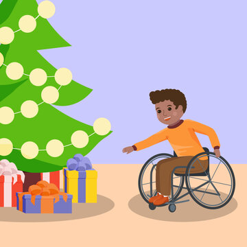 A Boy With Special Needs In A Wheelchair Goes To Get A Christmas Present.