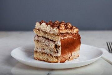 Tiramisu Cake on a White Plate