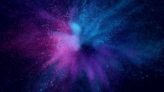 Super Slow Motion of Colored Powder Explosion Isolated on Black Background. Filmed on High Speed Cinema Camera, 1000fps.