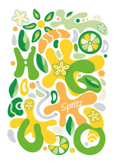 Minimalist funky abstract colorful lemon inspired hugo drink poster  - obrazy, fototapety, plakaty