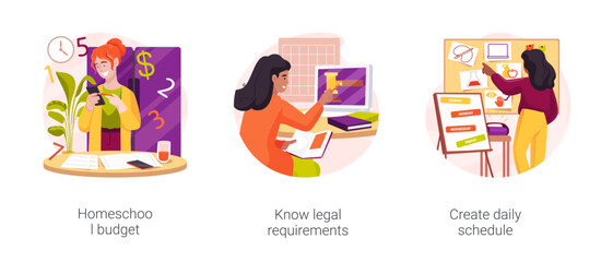 Preparation for homeschooling isolated cartoon vector illustration set