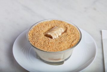 Magnolia Dessert With Baklava in a Glass Bowl