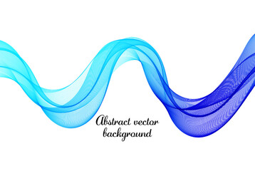 Blue horizontal wave on white background, smooth colored wave lines design