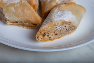 Tahini Dry Baklava Walnut on White Plate