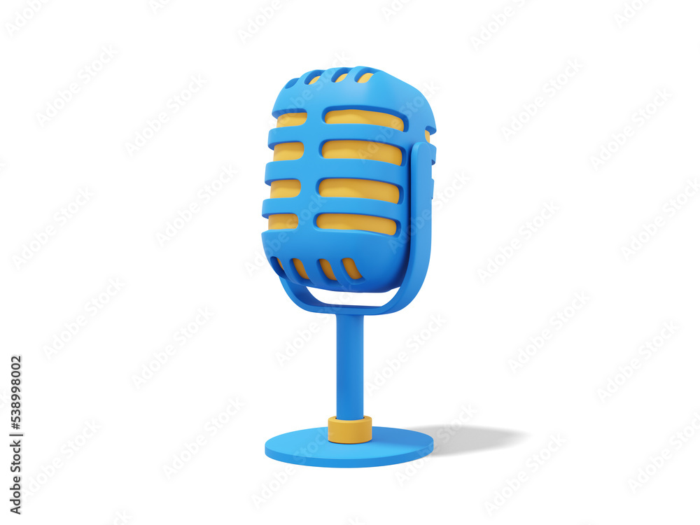 Poster retro microphone. minimalist cartoon. multicolored icon on white background. 3d rendering.