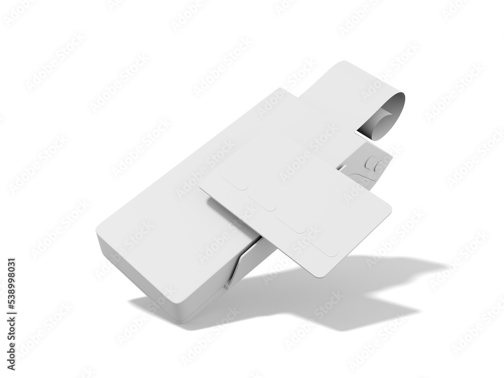 Poster modern machine for cashless payment. white pos terminal with credit card and check. device for nfc p