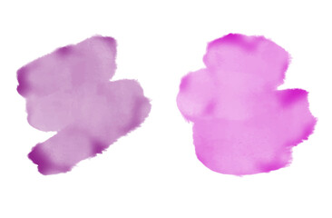 Set of abstract purple watercolor water splash on a white background. Vector watercolour texture in blue color. Ink paint brush stain. Purple soft light blot. Watercolor violet splash