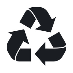 The image of a generally recognized recycling sign. Black recycling symbol isolated on white background.