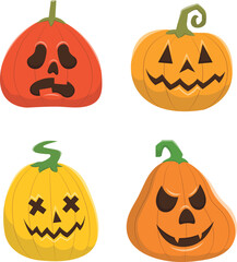 Halloween pumpkin set, pumpkins with emotions. Vector illustration