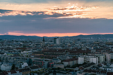 sunset over the city Vienna 