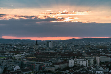 sunset over the city Vienna 