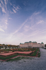 belvedere palace in Vienna at sunset 