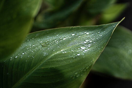 Close Uo Leaf Under The Rain, Macro Water Drop