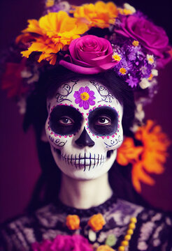 Day of the Dead  skulls Colorful flowers