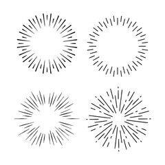 firework line icon set, happy new year firework
