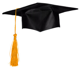 Black Graduation Cap Isolated on White Background.